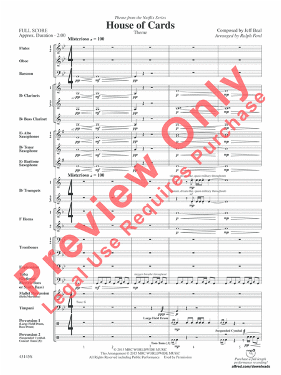 House of Cards (Theme) Concert Band scores gallery preview page 4