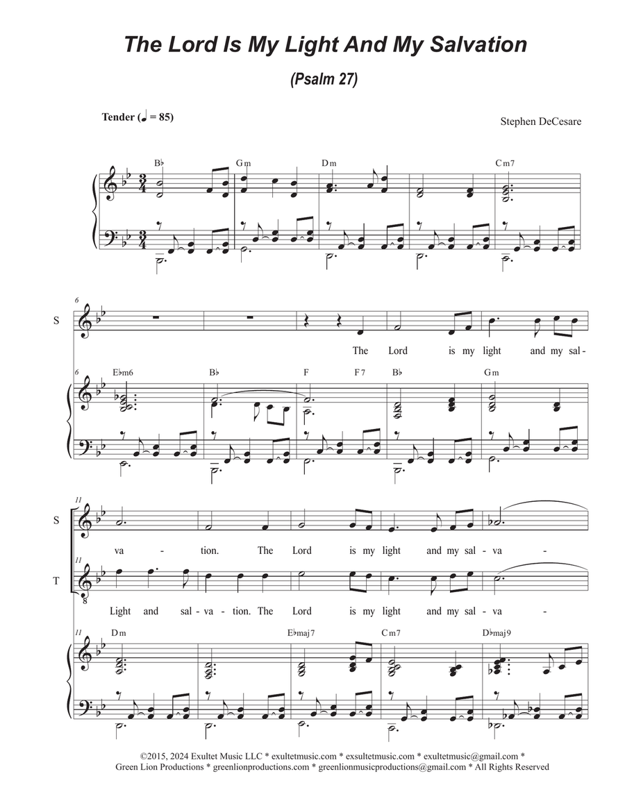 The Lord Is My Light And My Salvation (Psalm 27) (2-part choir - (Soprano and Tenor) 2-Part scores gallery preview page 1