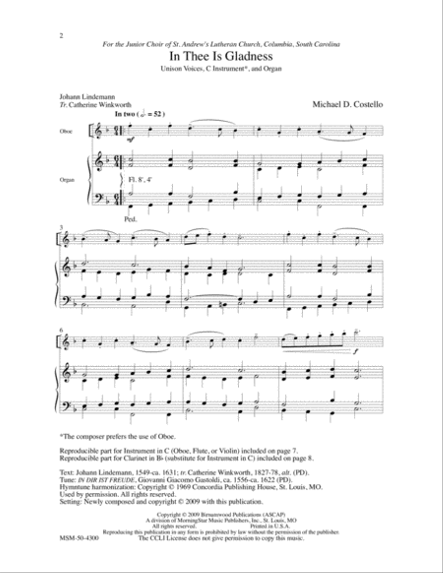 In Thee Is Gladness Unison Choir scores gallery preview page 2