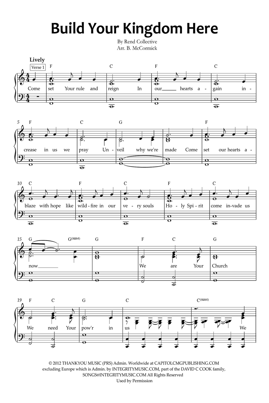 Build Your Kingdom Here Piano, Vocal, Guitar scores gallery preview page 1