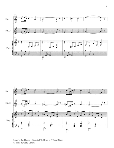 LOVE IS THE THEME (Trio – Horn in F 1, Horn in F 2 & Piano with Score/Parts) image number null