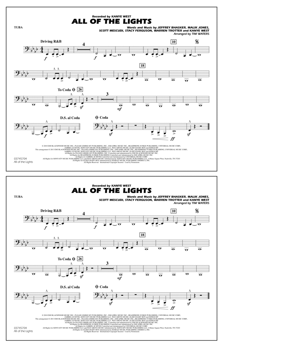 All Of The Lights - Tuba All Of The Lights - Tuba Marching Band scores gallery preview page 1