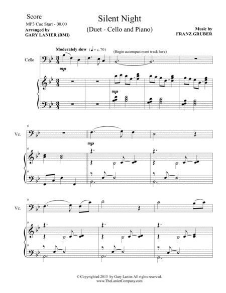 CHRISTMAS CELLO (6 Christmas songs for Cello & Piano with Score/Parts) image number null
