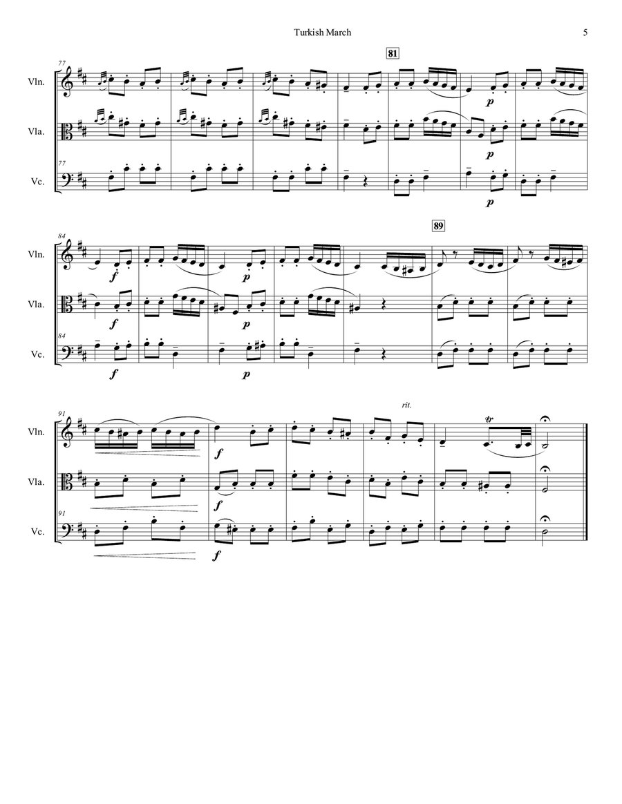 Turkish March for String Trio String Trio scores gallery preview page 5