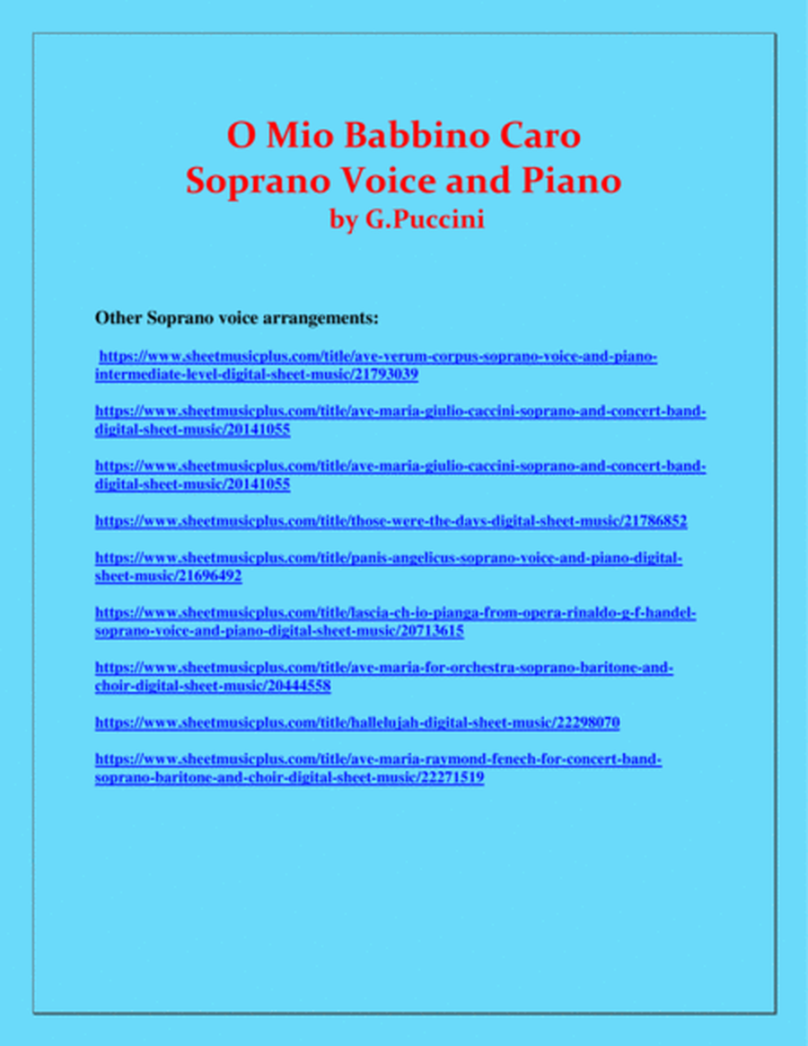 O Mio Babbino Caro - G.Puccini - soprano Voice and Piano image number null