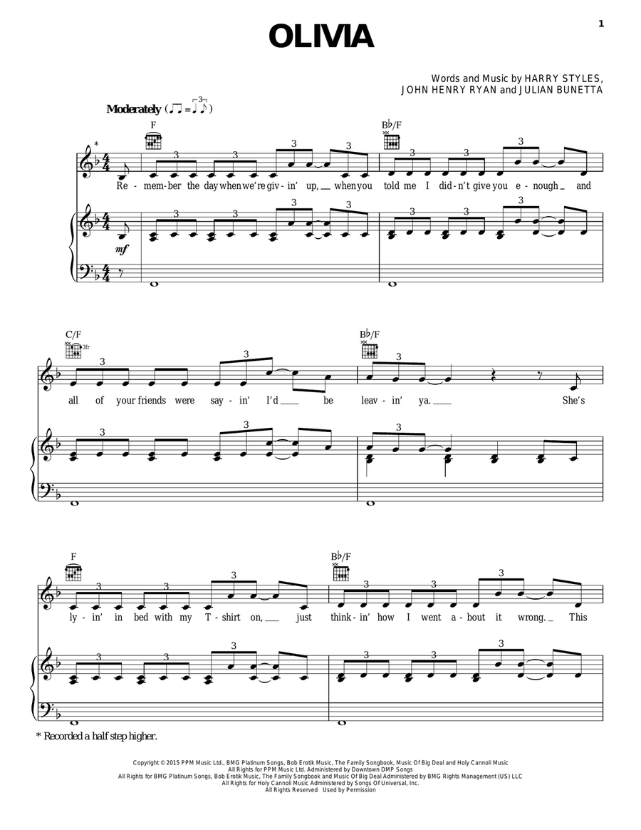 Olivia Piano, Vocal, Guitar scores gallery preview page 1