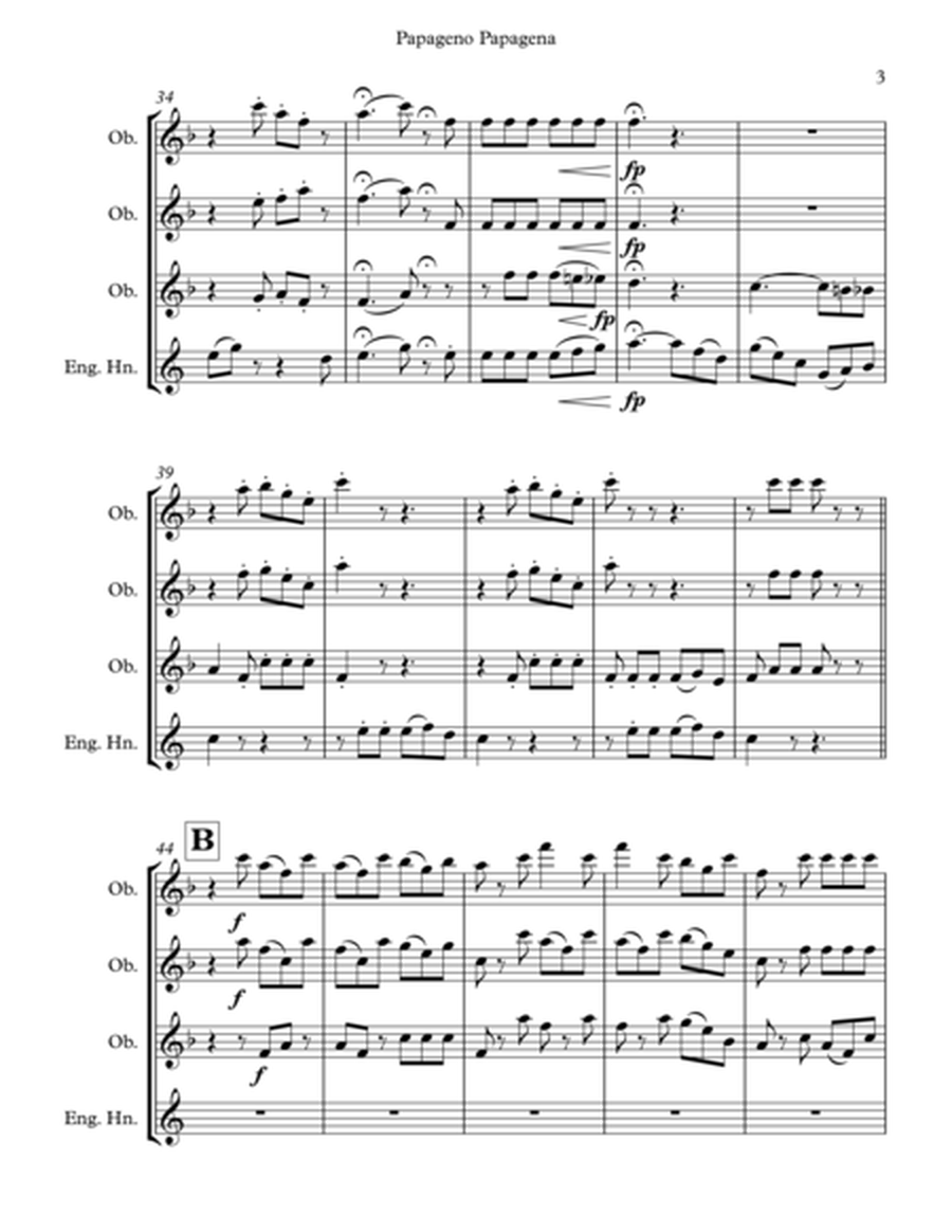 Papageno Papagena from "The Magic Flute" for 3 Oboes and English Horn