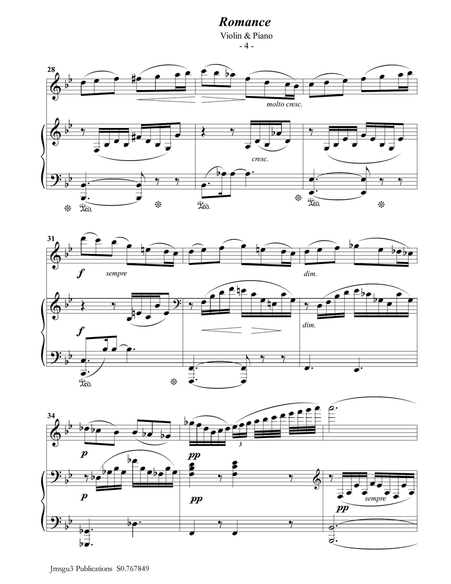 Fauré: Romance Op. 28 for Violin & Piano Violin Solo scores gallery preview page 4