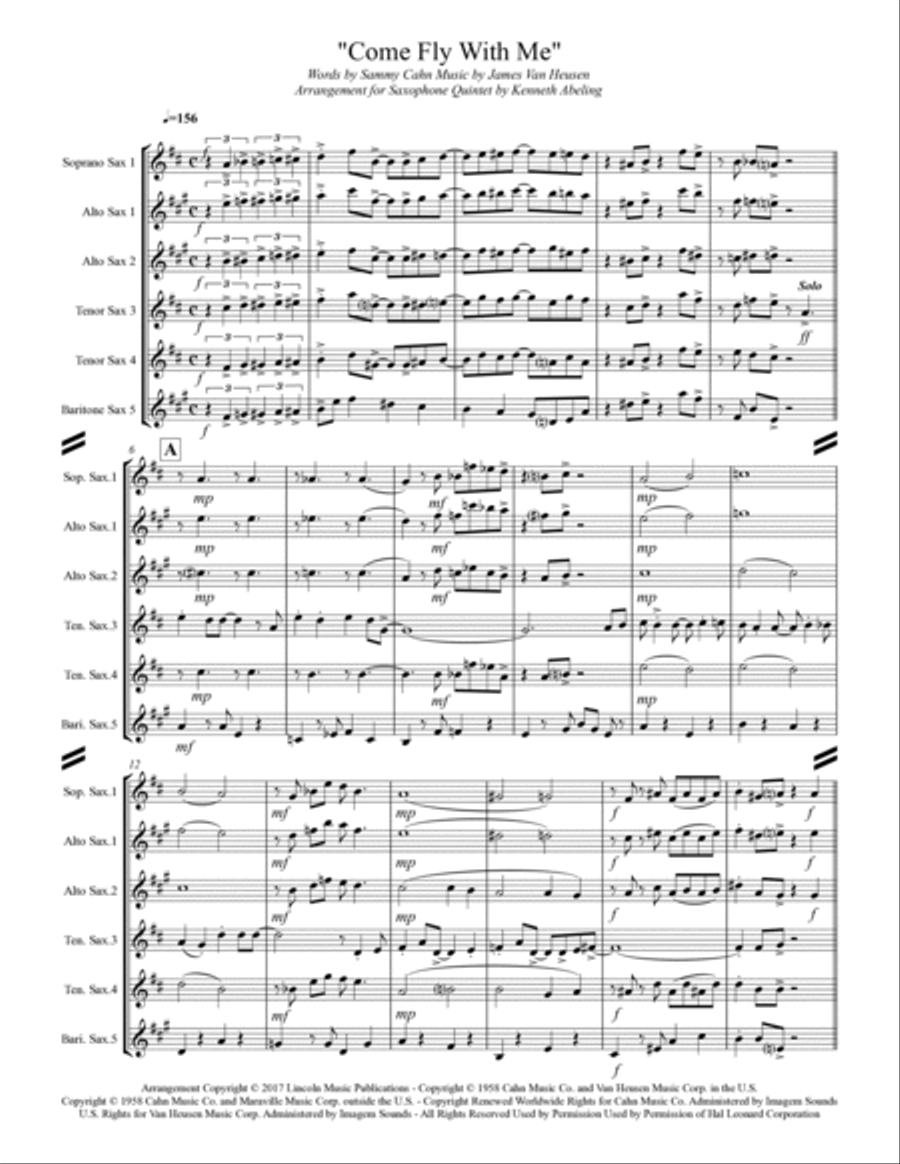 Come Fly With Me Come Fly With Me Saxophone Quintet scores gallery preview page 2