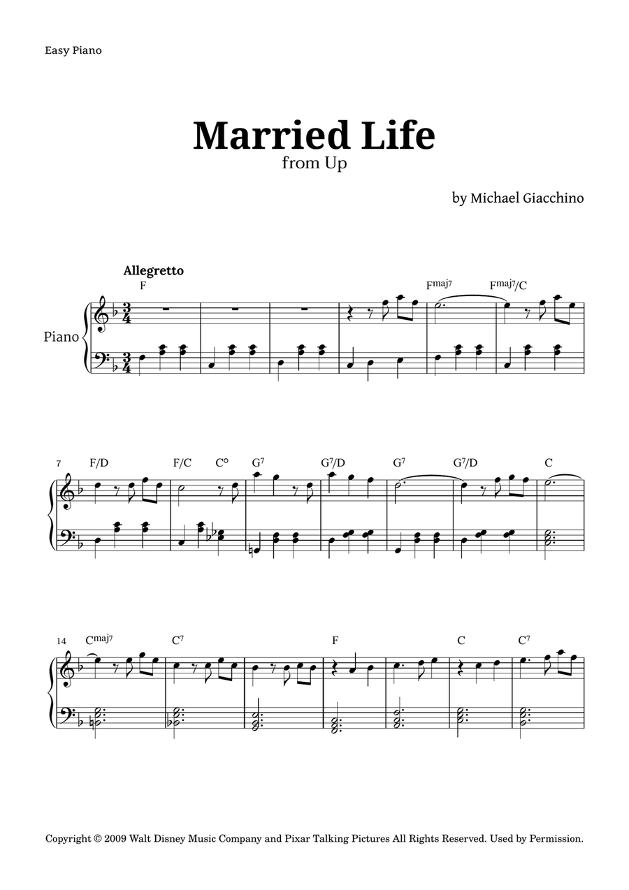 Married Life Easy Piano scores gallery preview page 1