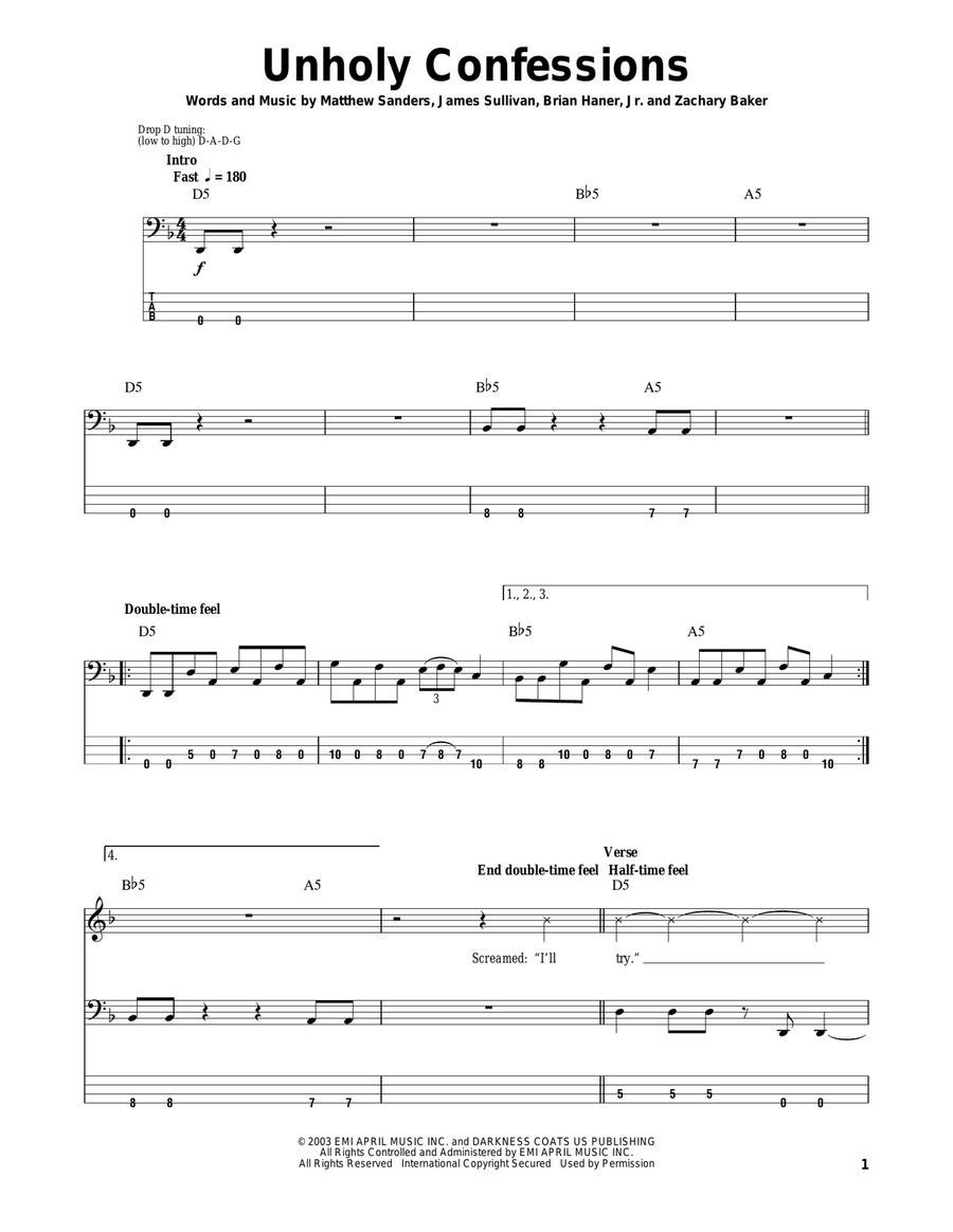 Unholy Confessions Acoustic Guitar scores gallery preview page 1