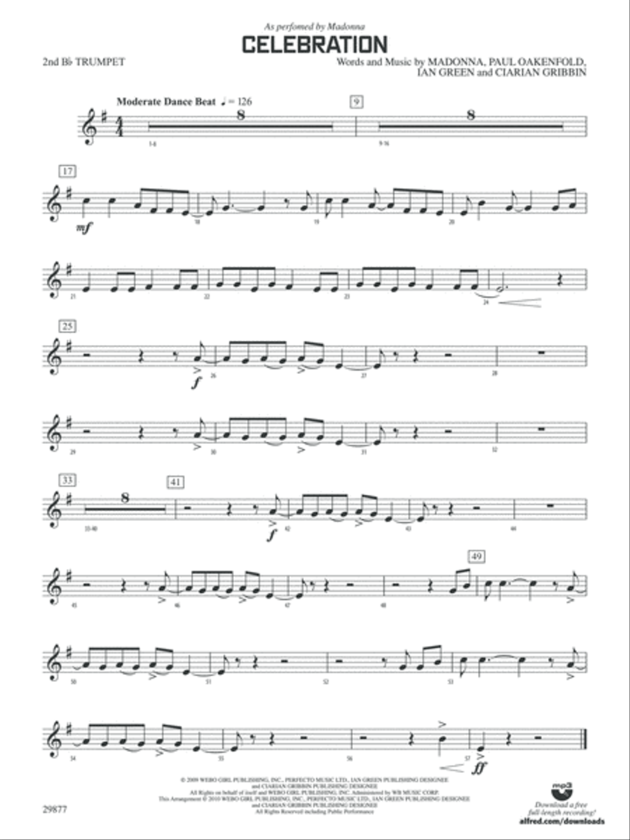 Celebration: 2nd B-flat Trumpet Concert Band scores gallery preview page 1