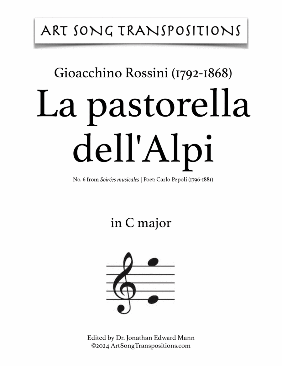 ROSSINI: La pastorella dell'Alpi (transposed to C major) Voice scores gallery preview page 1