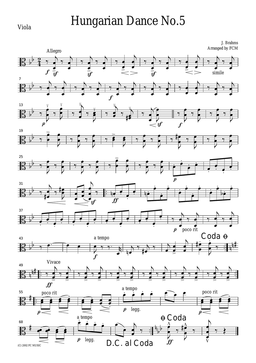 Brahms Hungarian Dance No.5, for string quartet, CB303 String Quartet scores gallery preview page 3