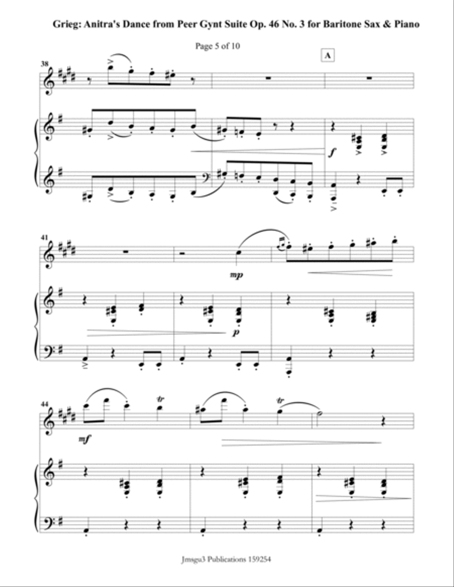 Grieg: Anitra's Dance from Peer Gynt Suite for Baritone Sax & Piano Baritone Saxophone scores gallery preview page 5