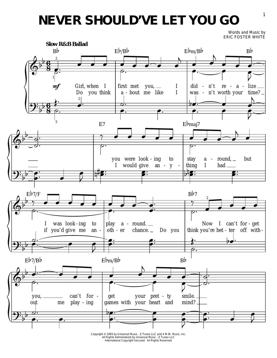 Never Should've Let You Go Easy Piano scores gallery preview page 1