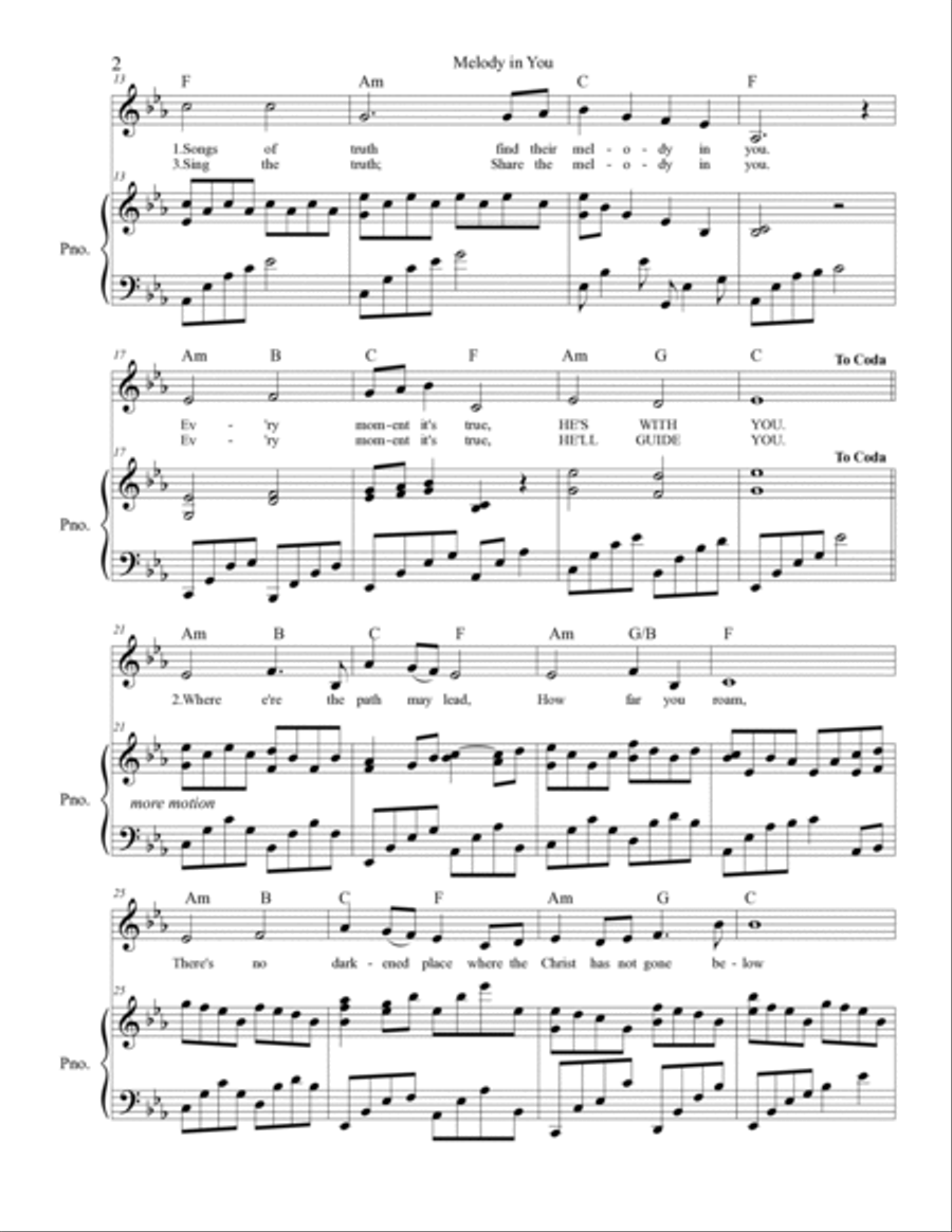 Melody in You Melody in You Piano, Vocal, Guitar scores gallery preview page 2