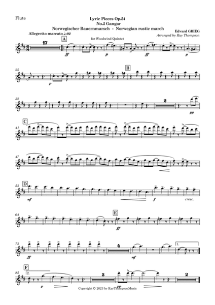 Grieg: Lyric Pieces Op.54 No.2 "Gangar"(Norwegian rustic march) - wind quintet