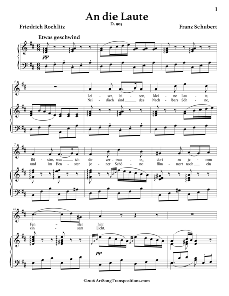 SCHUBERT: An die Laute, D. 905 (transposed to D major)