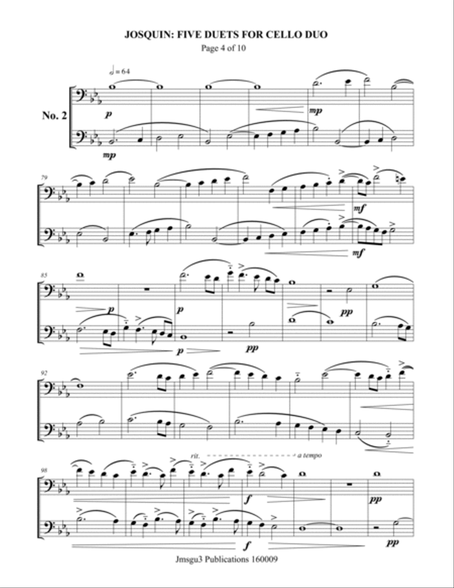 Josquin: Five Duets for Cello Duo String Duet scores gallery preview page 4