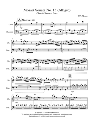 Book cover for Mozart Sonata No.15 (Allegro): Oboe & Bassoon Duet