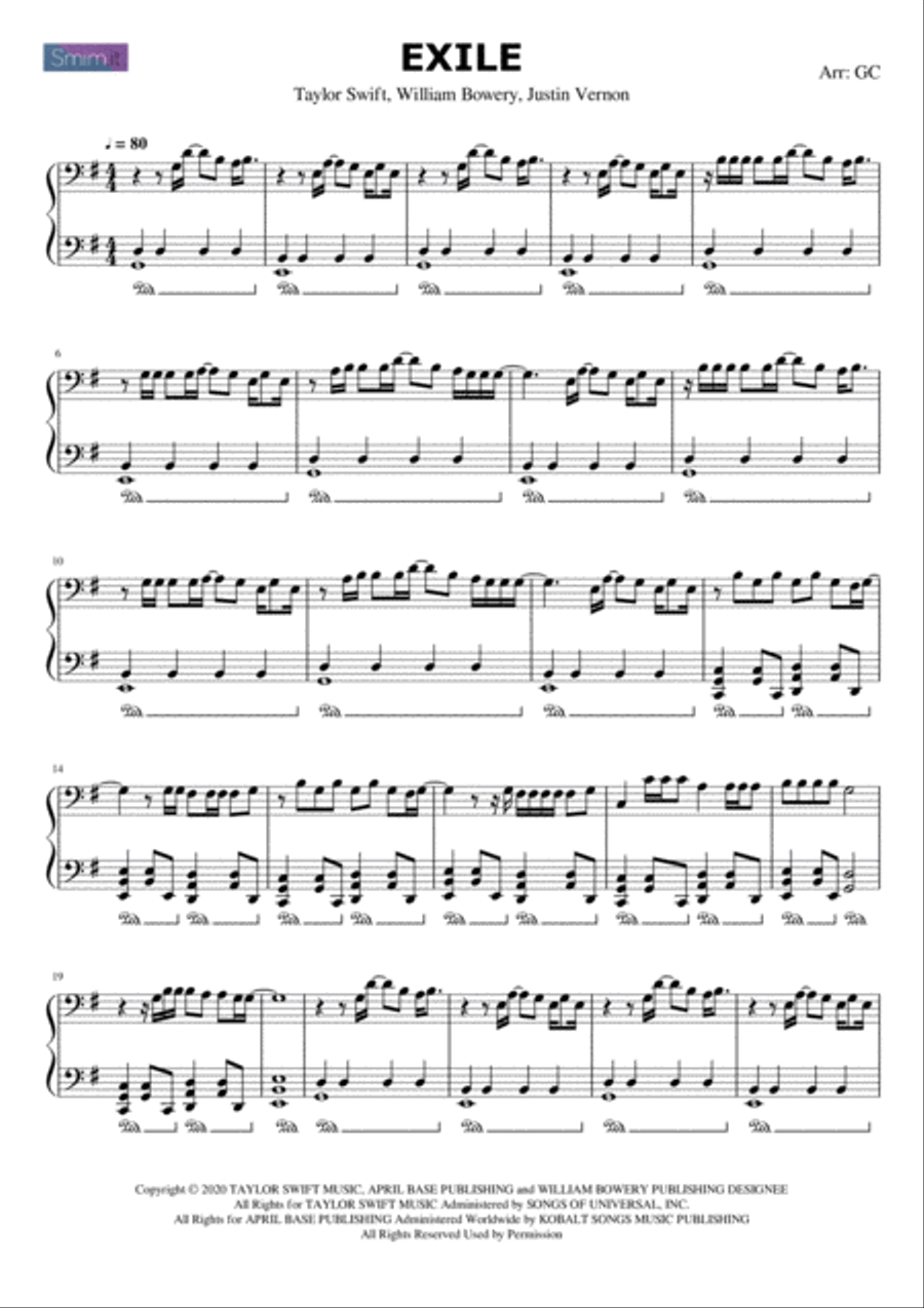 Exile Exile Piano Solo scores gallery preview page 1
