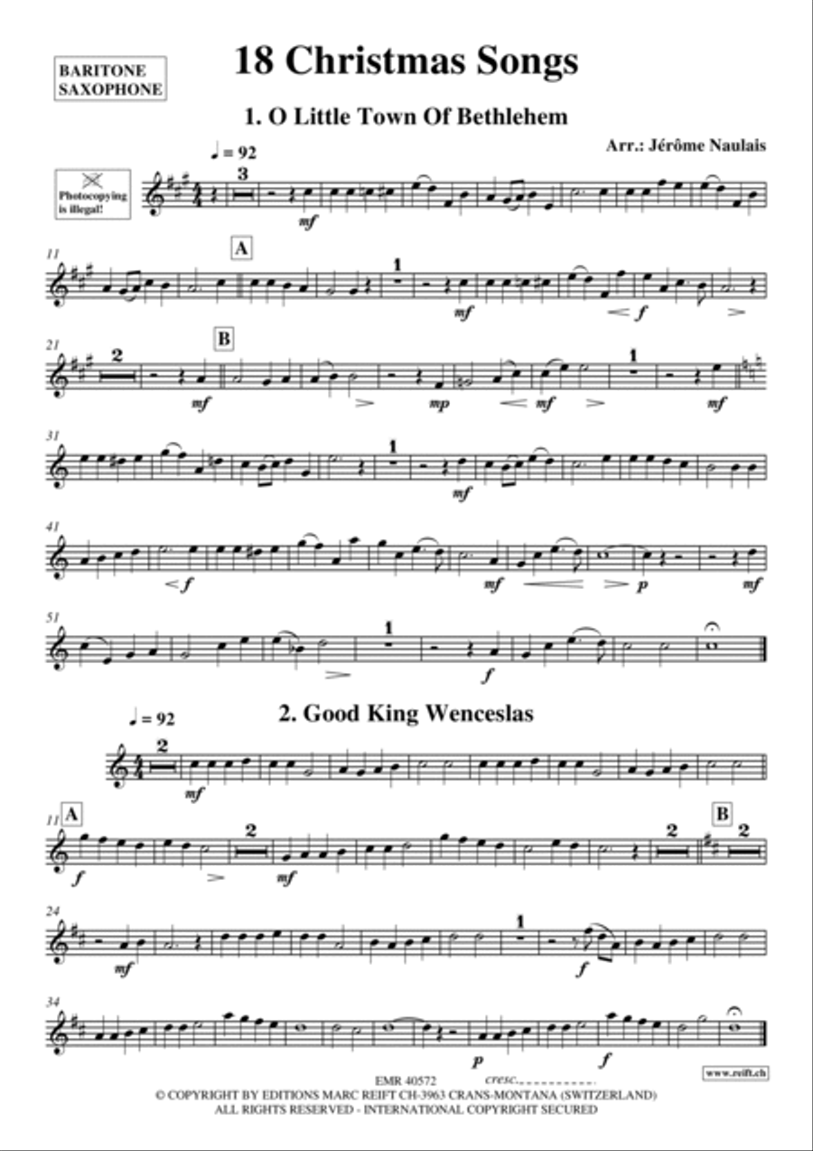 18 Christmas Songs Baritone Saxophone scores gallery preview page 2