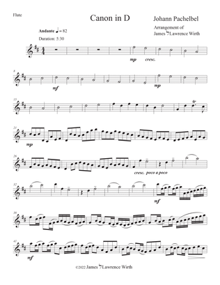 Pachelbel Canon in D for Flute or Violin or Mandolin and Guitar