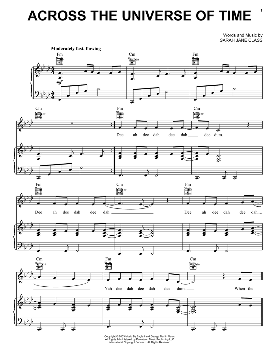 Across The Universe Of Time Piano, Vocal, Guitar scores gallery preview page 1