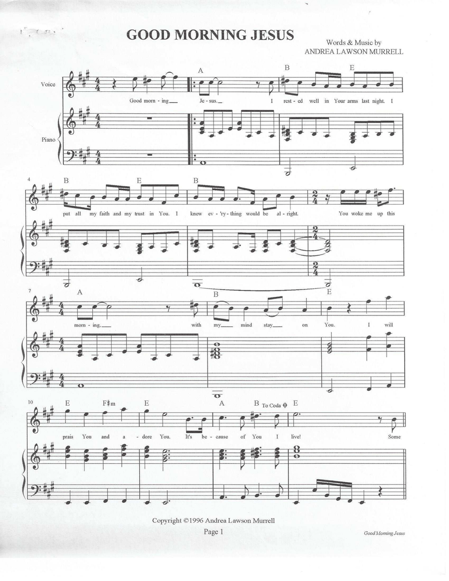 Good Morning Jesus Piano, Vocal, Guitar scores gallery preview page 1