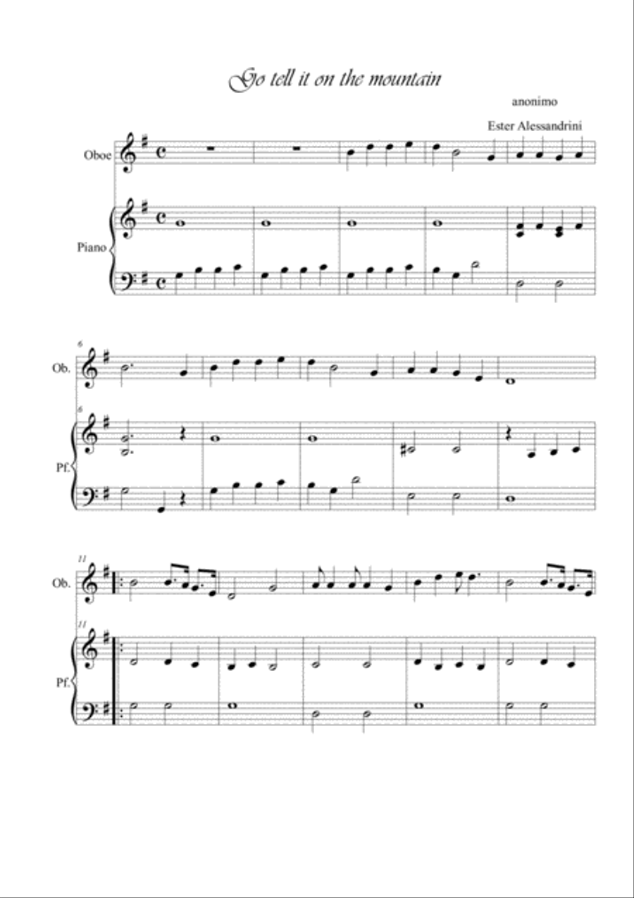 Go tell it on mountain. Oboe e piano Piano scores gallery preview page 1