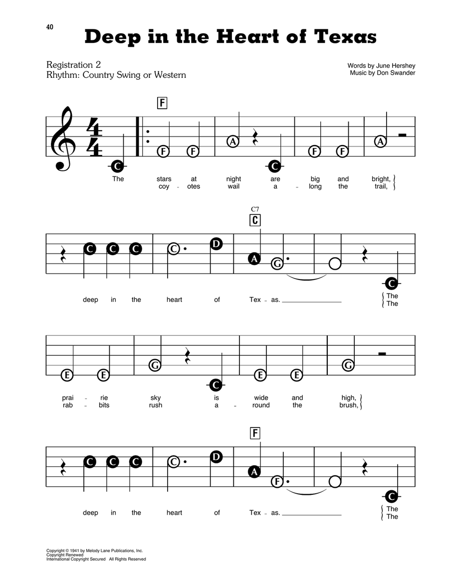 Deep In The Heart Of Texas Electronic Keyboard scores gallery preview page 1