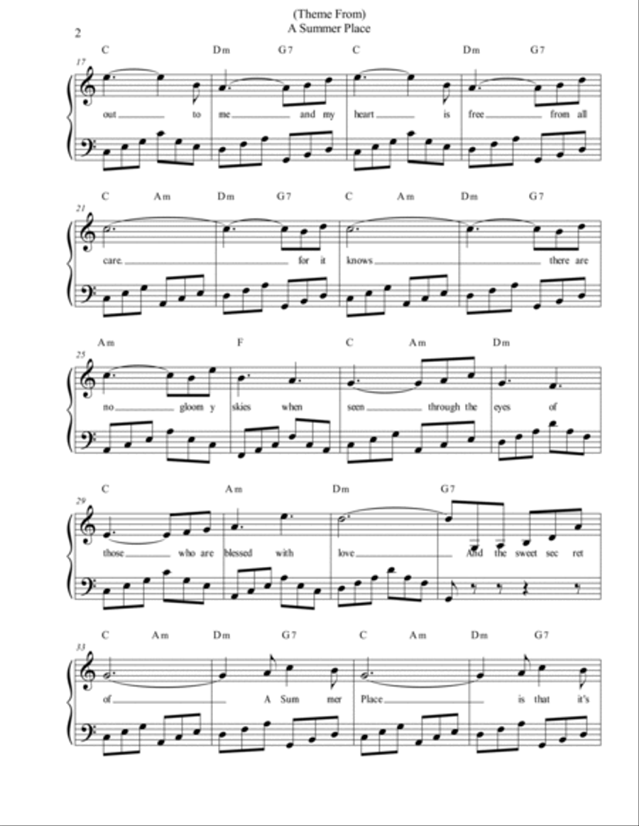 (theme From) A Summer Place Piano Solo scores gallery preview page 2