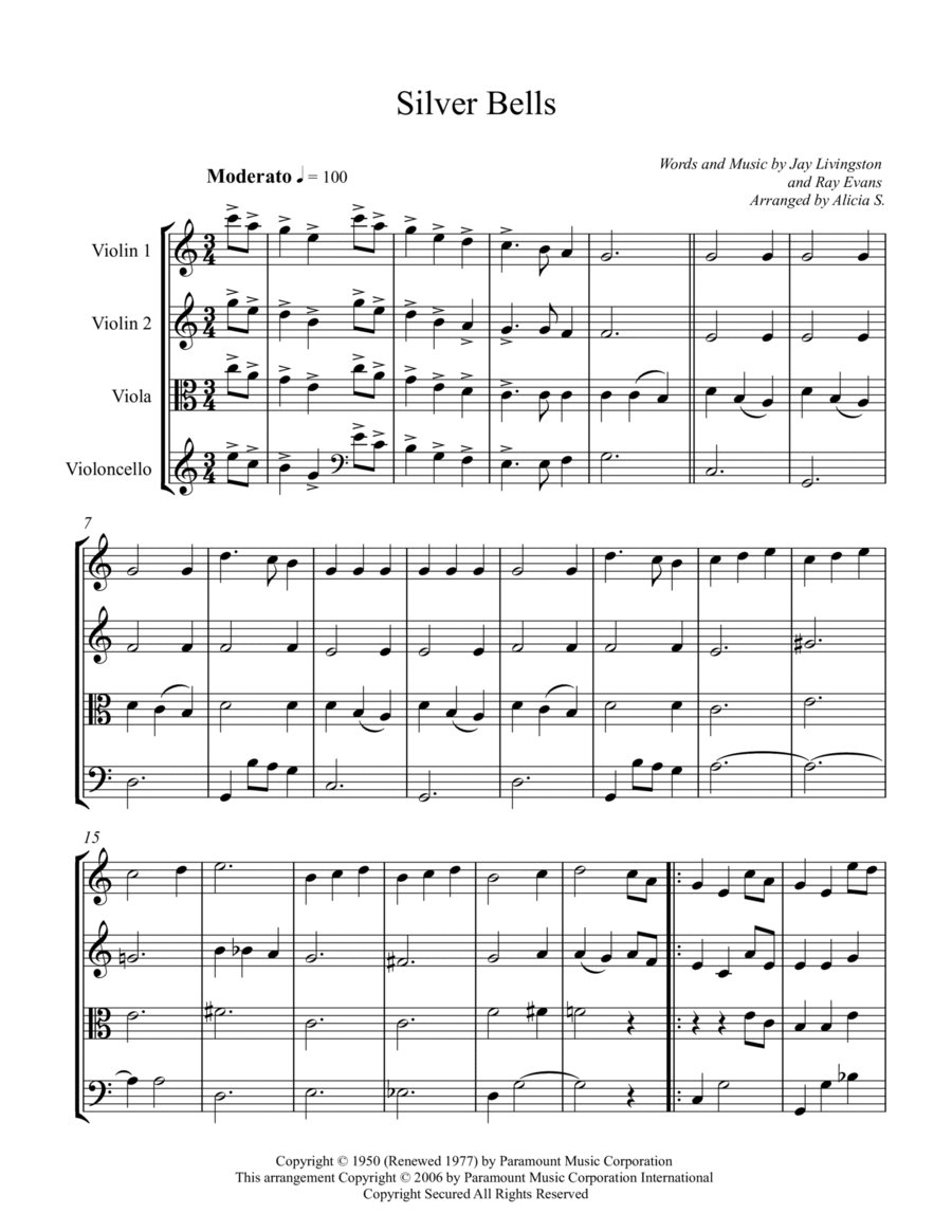Silver Bells String Quartet scores gallery preview page 1