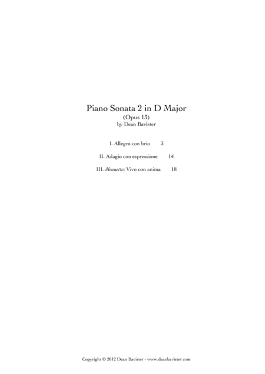 Piano Sonata 2 in D Major (Opus 13) image number null