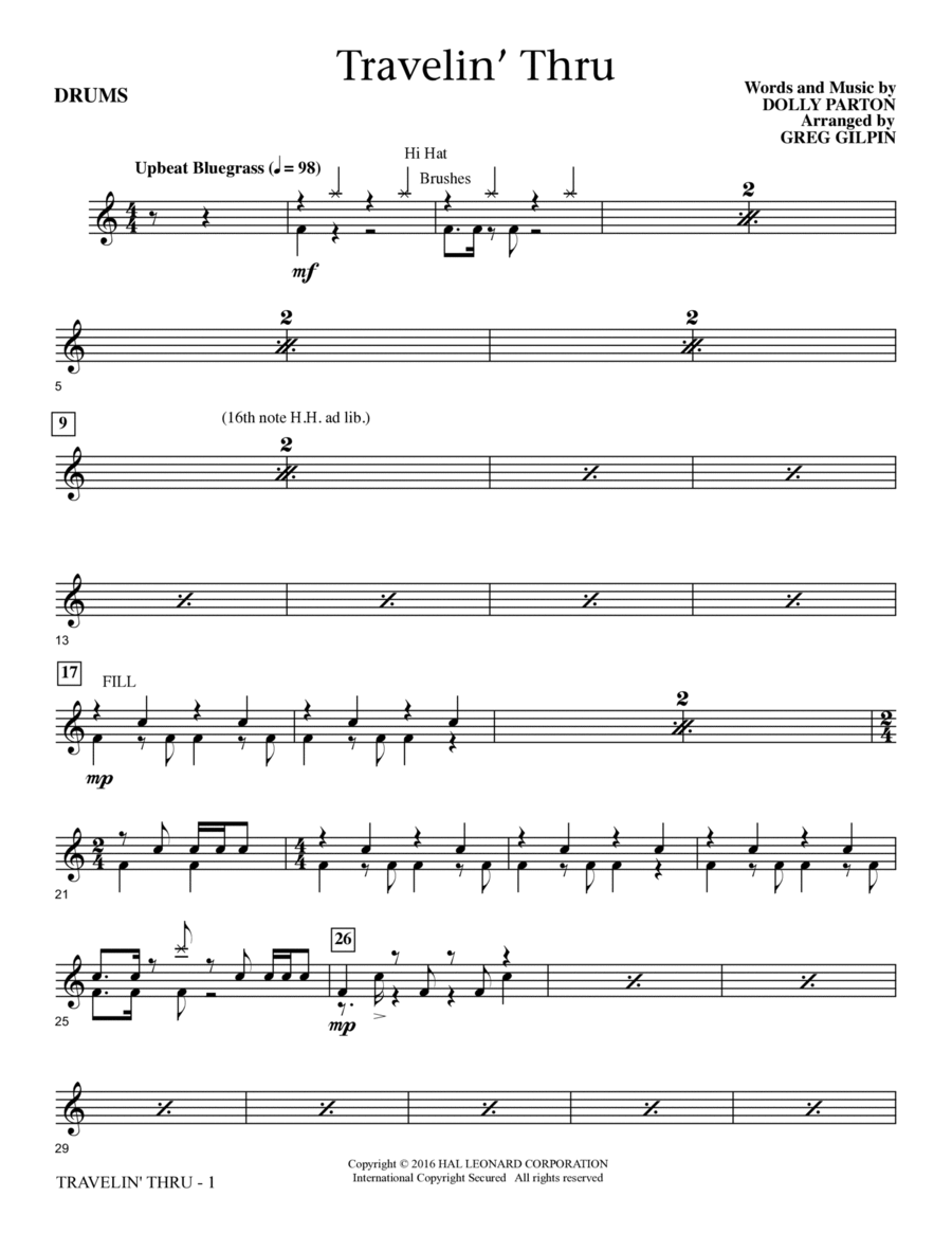 Travelin' Thru - Drum Set Choir scores gallery preview page 1