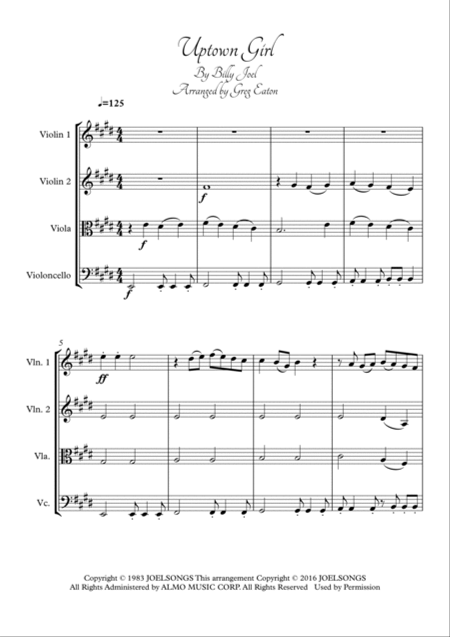 Uptown Girl Uptown Girl String Quartet scores gallery preview page 2