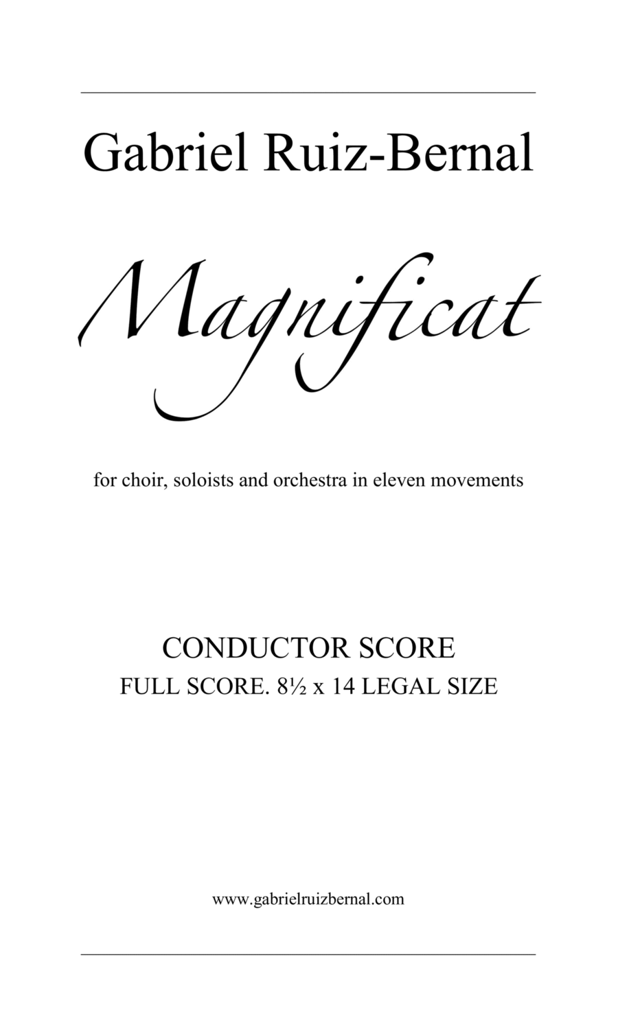 MAGNIFICAT CONDUCTOR SCORE. Prints on 8 1/2 X 14 LEGAL SIZE PAPER