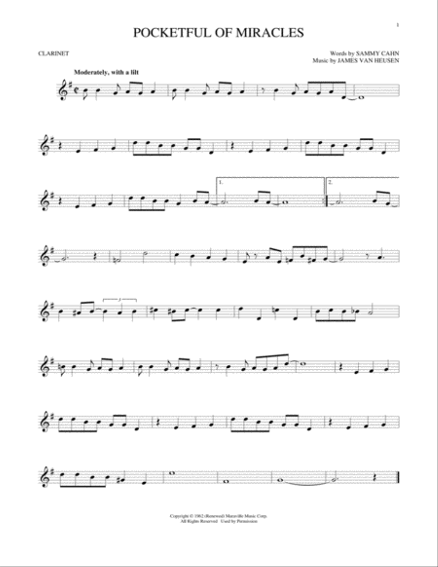 Pocketful Of Miracles Clarinet Solo scores gallery preview page 1
