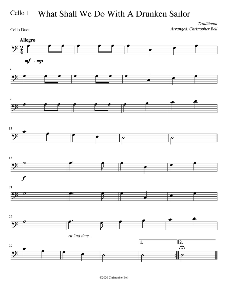 Drunken Sailor - Easy Cello Duet String Duet scores gallery preview page 2