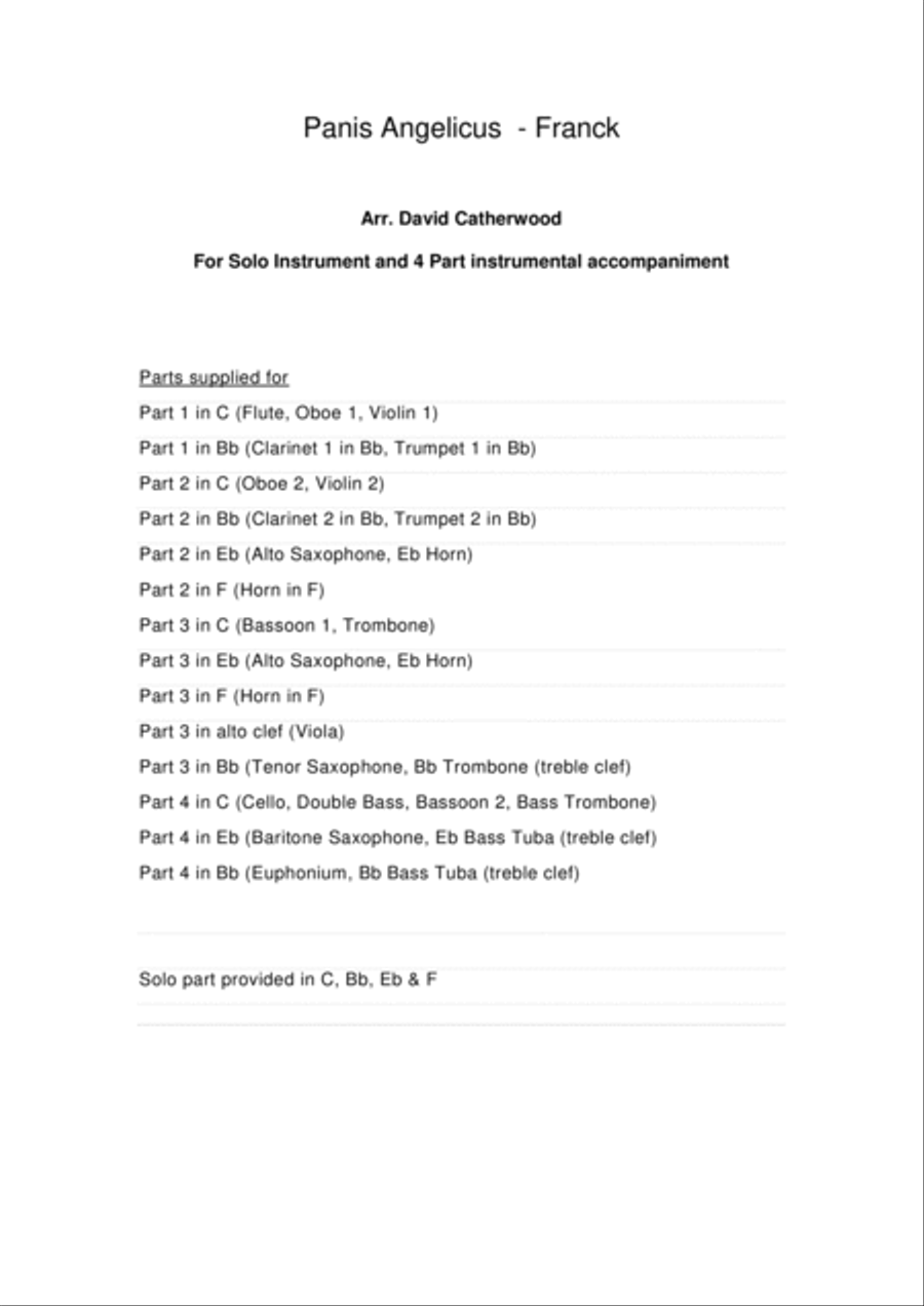 Panis Angelicus - Solo with Flexible 4 part instrumental accompaniment arr. David Catherwood Concert Band scores gallery preview page 1
