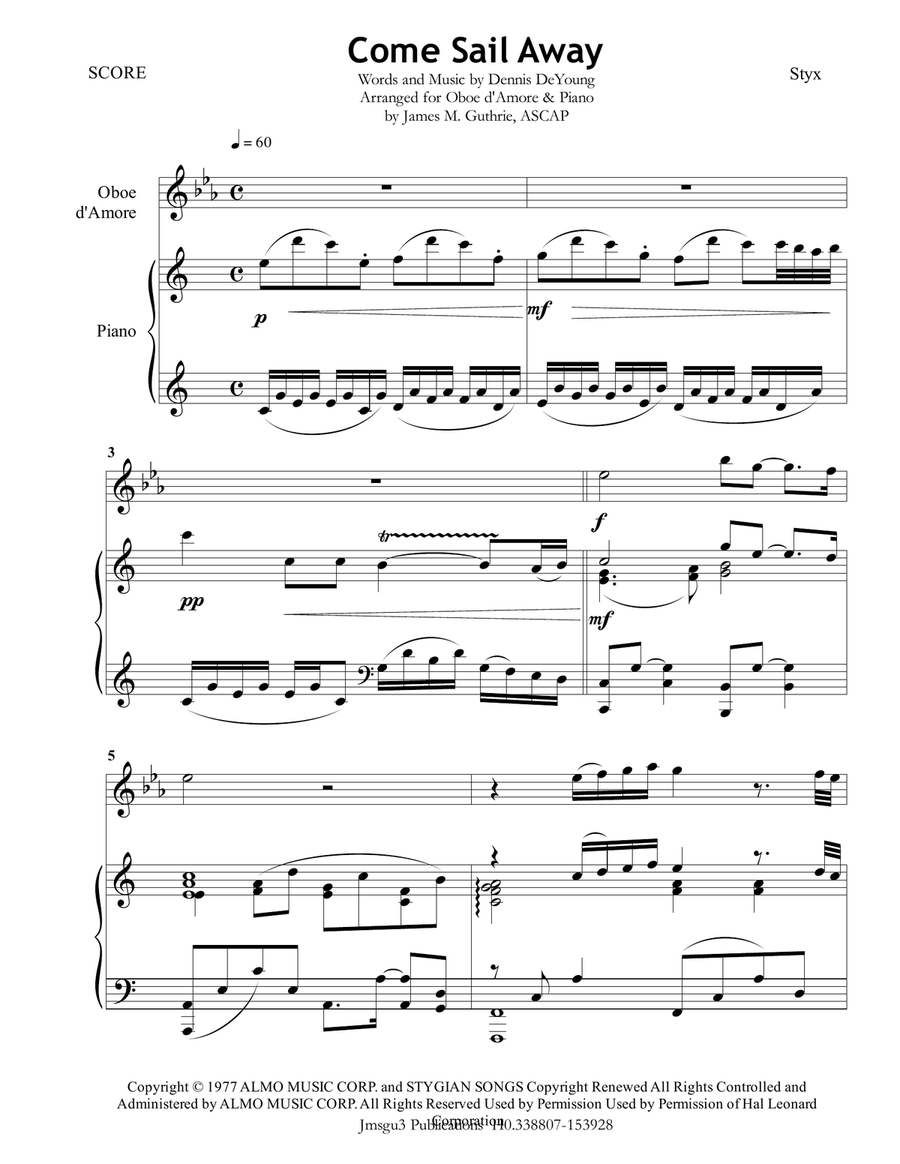 Come Sail Away Piano scores gallery preview page 1