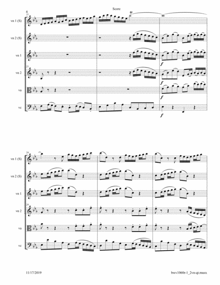 Bach: Concerto for Oboe, Violin, and Strings BWV 1060R Mvt 1 arr. for 2 Violins and String Quartet image number null