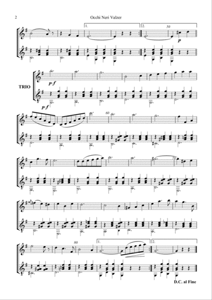 Occhi Neri Valzer / Black Eyes Italian Waltz for violin (mandoline) and guitar String Duet scores gallery preview page 2