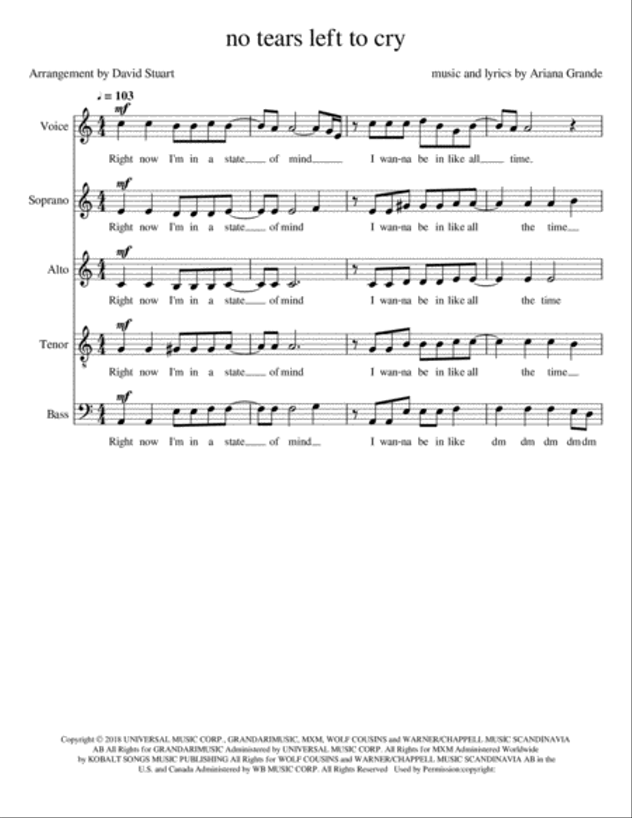 No Tears Left To Cry 4-Part scores gallery preview page 1