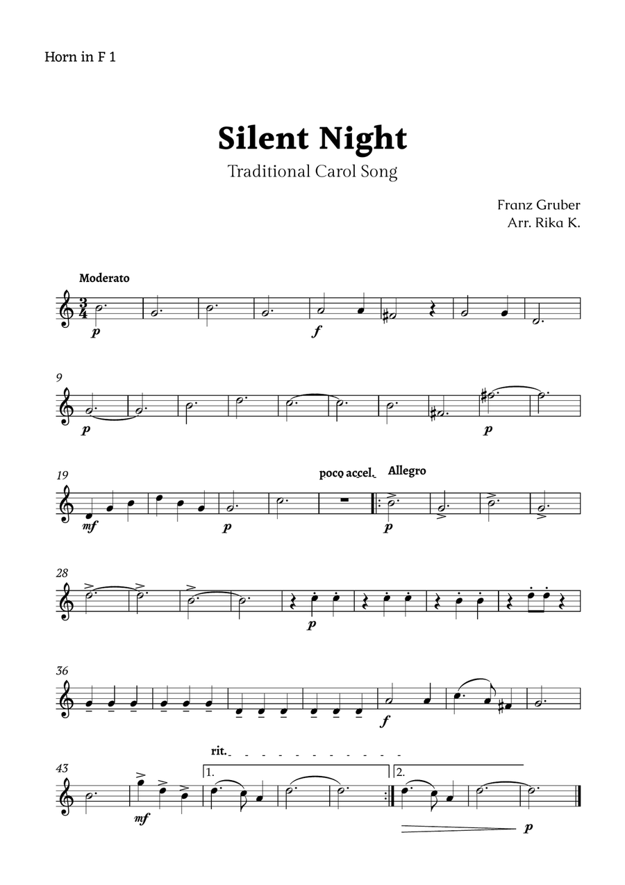 Silent Night for Horn Quartet Brass Quartet scores gallery preview page 3