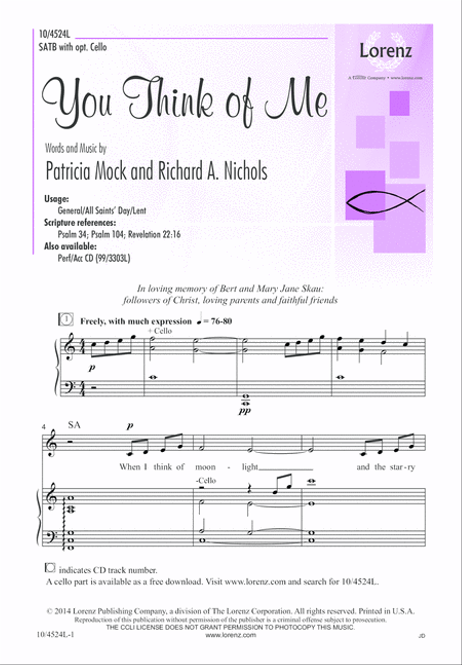 You Think of Me You Think of Me 4-Part scores gallery preview page 2