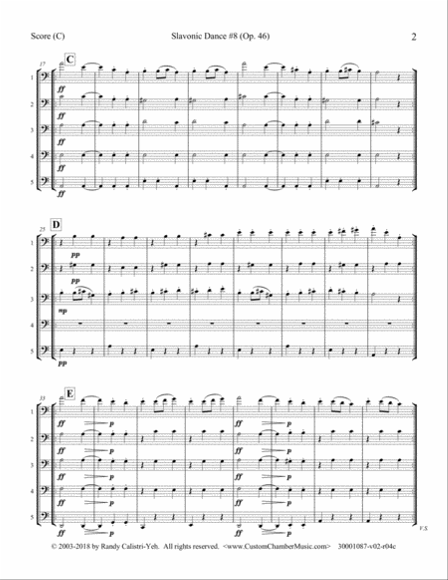 Dvorak Slavonic Dance #8 (French horn quintet or trombone quintet) Brass Quintet scores gallery preview page 3
