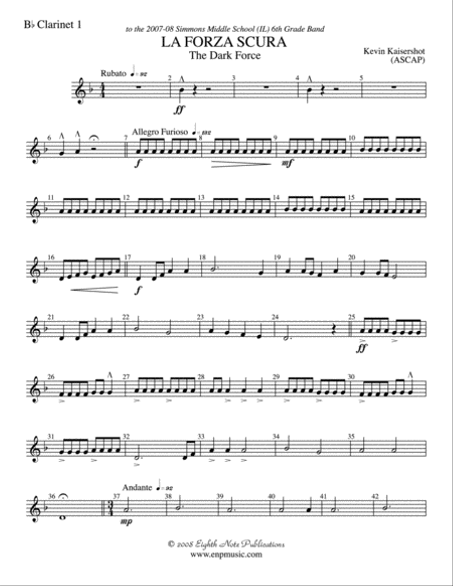 La Forza Scura (The Dark Force): 1st B-flat Clarinet Concert Band scores gallery preview page 1