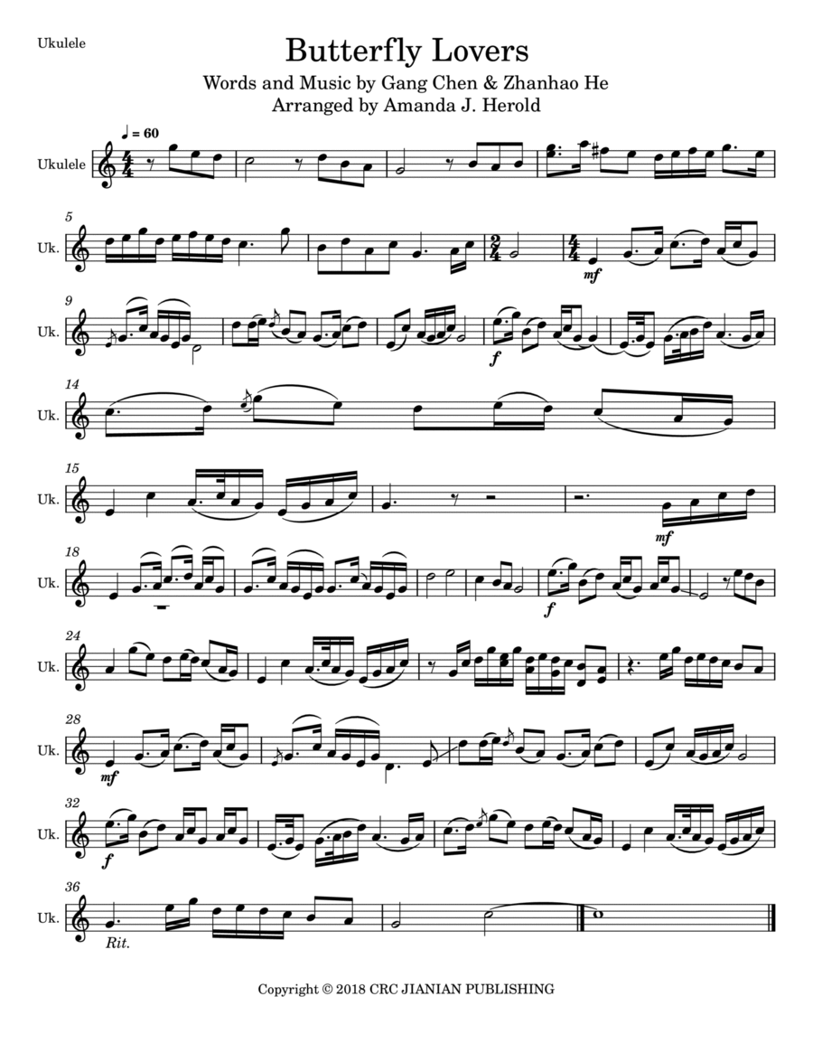 Butterfly Lovers Concerto Ukulele scores gallery preview page 1